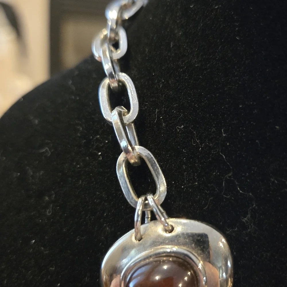 Silver and Amber Colored Statement Necklace